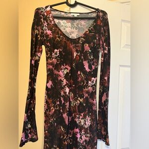 Topshop V-neck fluted sleeve scoop neck maxi column dress in dark floral print